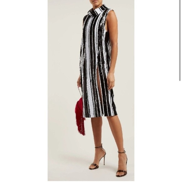Halpern $1825 NEW Stripe Sequin Mini Dress Size 40 US 10 Luxury Silk Lined Mob - Picture 11 of 11